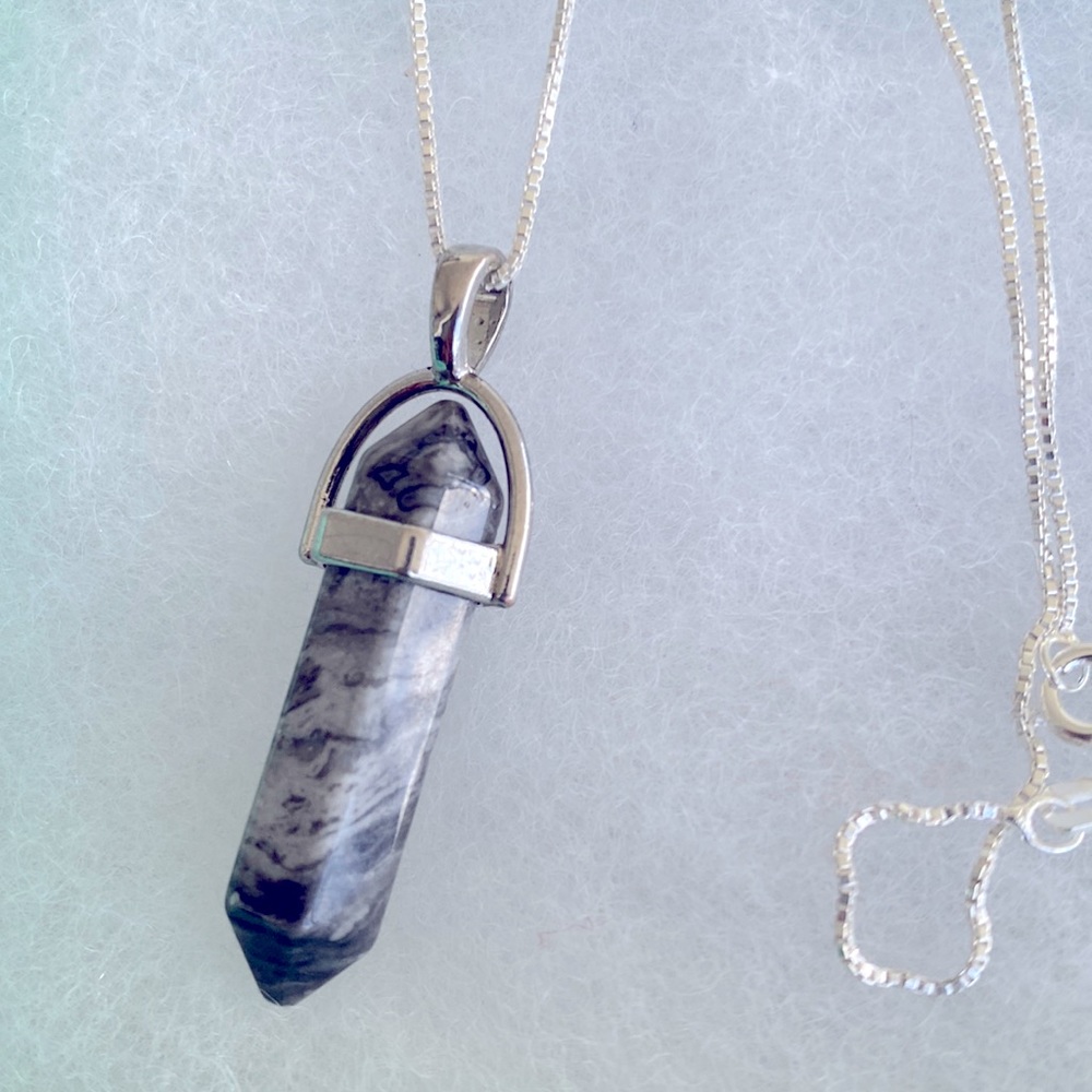 Handmade Grey Jasper Sterling Silver 18” Necklace